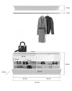Garderobe Set 3-teilig "ProjektX" In Weiß Hochglanz Kommode Und Kleiderstange 121 Cm -Wohnwelt Verkauf 8331 7