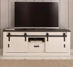TV-Lowboard "Stove" In Weiß Pinie Und Anthrazit Landhaus TV Unterteil In Komforthöhe 162 X 61 Cm
