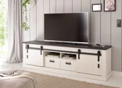 TV-Lowboard "Stove" In Weiß Pinie Und Anthrazit Landhaus TV Unterteil In Komforthöhe 201 X 61 Cm -Wohnwelt Verkauf 8385 3