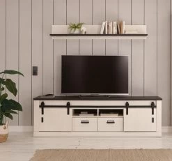 TV-Lowboard "Stove" In Weiß Pinie Und Anthrazit Landhaus TV Unterteil In Komforthöhe 201 X 61 Cm -Wohnwelt Verkauf 8385 4