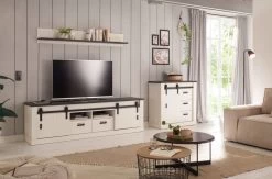 TV-Lowboard "Stove" In Weiß Pinie Und Anthrazit Landhaus TV Unterteil In Komforthöhe 201 X 61 Cm -Wohnwelt Verkauf 8385 5