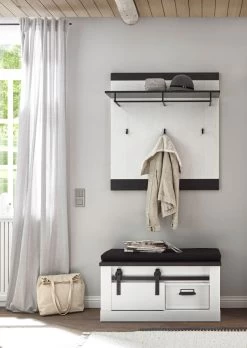 Garderobenpaneel "Stove" In Weiß Pinie Und Anthrazit Landhaus Wandgarderobe 92 X 100 Cm -Wohnwelt Verkauf 8403 3