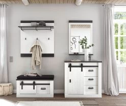 Garderobenpaneel "Stove" In Weiß Pinie Und Anthrazit Landhaus Wandgarderobe 92 X 100 Cm -Wohnwelt Verkauf 8403 5