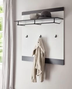 Garderobenpaneel "Stove" In Weiß Pinie Und Anthrazit Landhaus Wandgarderobe 92 X 100 Cm -Wohnwelt Verkauf 8403 6