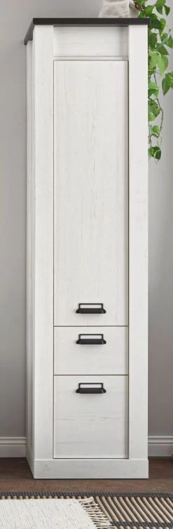 Schuhschrank "Stove" In Weiß Pinie Und Anthrazit Landhaus Flurschrank 51 X 201 Cm Mehrzweckschrank