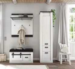 Schuhschrank "Stove" In Weiß Pinie Und Anthrazit Landhaus Flurschrank 51 X 201 Cm Mehrzweckschrank -Wohnwelt Verkauf 8406 4