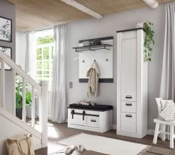 Schuhschrank "Stove" In Weiß Pinie Und Anthrazit Landhaus Flurschrank 51 X 201 Cm Mehrzweckschrank -Wohnwelt Verkauf 8406 5