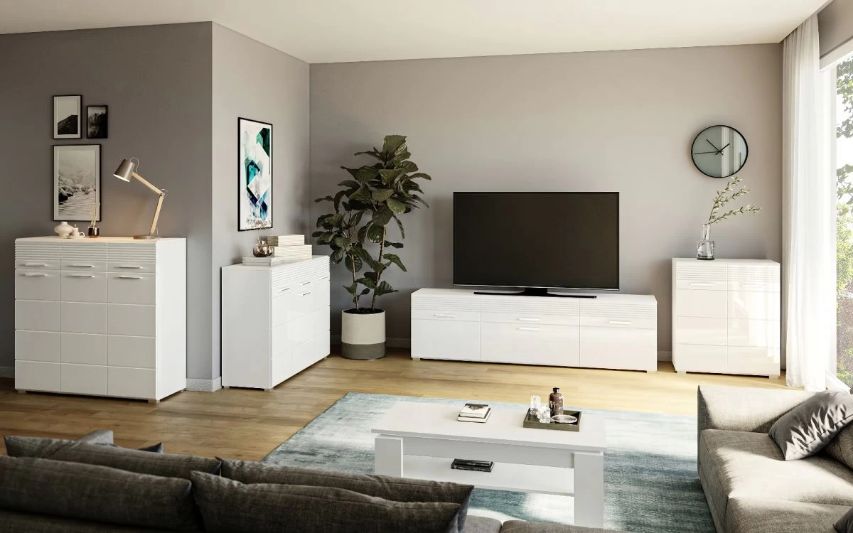 TV-Lowboard "Linus" In Weiß Hochglanz TV Unterteil 185 X 53 Cm 8 TV-Lowboard "Linus" In Weiß Hochglanz TV Unterteil 185 X 53 Cm – Bild 6