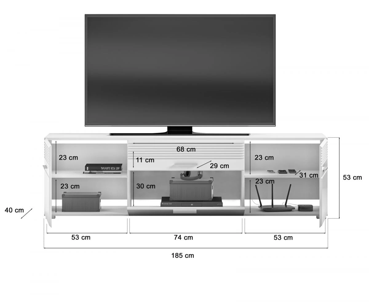 TV-Lowboard "Linus" In Weiß Hochglanz TV Unterteil 185 X 53 Cm 10 TV-Lowboard "Linus" In Weiß Hochglanz TV Unterteil 185 X 53 Cm – Bild 8