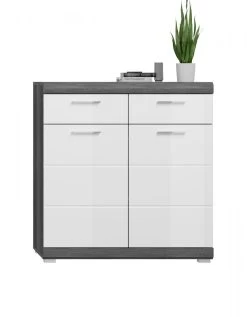 Schuhschrank "Scout" In Weiß Hochglanz Und Rauchsilber Grau Flur Kommode 90 X 96 Cm