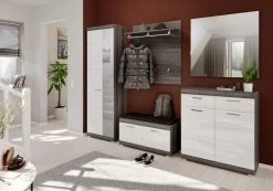 Schuhschrank "Scout" In Weiß Hochglanz Und Rauchsilber Grau Flur Kommode 90 X 96 Cm -Wohnwelt Verkauf 8532 6