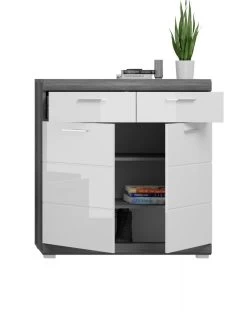 Schuhschrank "Scout" In Weiß Hochglanz Und Rauchsilber Grau Flur Kommode 90 X 96 Cm -Wohnwelt Verkauf 8532 7