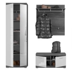 Garderobe Set 3-teilig "Scout" In Weiß Hochglanz Und Rauchsilber Grau Garderobenkombination 167 X 197 Cm -Wohnwelt Verkauf 8537 7