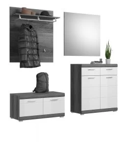 Garderobe Set 4-teilig "Scout" In Weiß Hochglanz Und Rauchsilber Grau Garderobenkombination 195 X 197 Cm -Wohnwelt Verkauf 8538 4