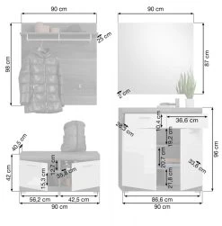 Garderobe Set 4-teilig "Scout" In Weiß Hochglanz Und Rauchsilber Grau Garderobenkombination 195 X 197 Cm -Wohnwelt Verkauf 8538 8