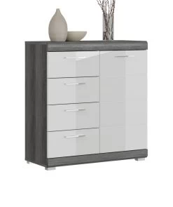 Kommode "Scout" In Weiß Hochglanz Und Rauchsilber Grau Sideboard 80 X 85 Cm