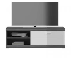 TV-Lowboard "Scout" In Weiß Hochglanz Und Rauchsilber Grau TV Unterteil 140 X 48 Cm