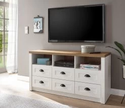 TV-Lowboard "Seyne" In Weiß Pinie Und Eiche Hell Landhaus TV Unterteil Mit Komforthöhe 130 X 68 Cm -Wohnwelt Verkauf 8639 3