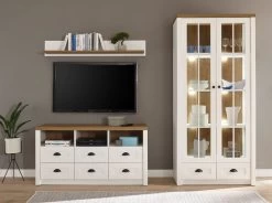 TV-Lowboard "Seyne" In Weiß Pinie Und Eiche Hell Landhaus TV Unterteil Mit Komforthöhe 130 X 68 Cm -Wohnwelt Verkauf 8639 4