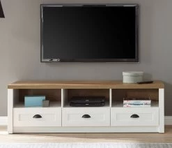 TV-Lowboard "Seyne" In Weiß Pinie Und Eiche Hell Landhaus TV Unterteil 160 X 47 Cm