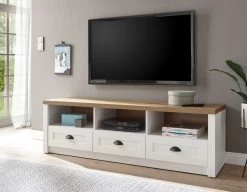 TV-Lowboard "Seyne" In Weiß Pinie Und Eiche Hell Landhaus TV Unterteil 160 X 47 Cm -Wohnwelt Verkauf 8640 3
