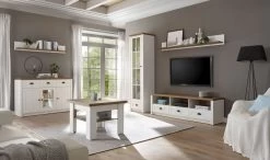 TV-Lowboard "Seyne" In Weiß Pinie Und Eiche Hell Landhaus TV Unterteil 160 X 47 Cm -Wohnwelt Verkauf 8640 5