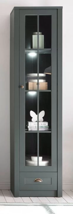 Vitrine "Forres" In Grün Landhaus Wohn- Und Esszimmer Vitrinenschrank 50 X 197 Cm