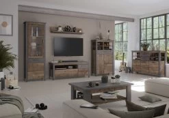 Vitrine "Oliver" In Tabak Eiche Und Matera Grau Wohn- Und Esszimmer Vitrinenschrank 69 X 196 Cm -Wohnwelt Verkauf 8763 4