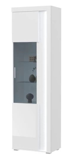 Vitrine "Skylight" In Weiß Hochglanz Vitrinenschrank Inklusive Frontbeleuchtung 60 X 202 Cm -Wohnwelt Verkauf 8790 7
