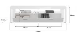TV-Lowboard "Skylight" In Weiß Hochglanz TV-Unterteil Inklusive Frontbeleuchtung 201 X 58 Cm -Wohnwelt Verkauf 8791 8