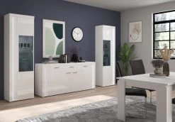 Vitrine "Skylight" In Weiß Hochglanz Vitrinenschrank Halbhoch Inklusive Frontbeleuchtung 60 X 148 Cm -Wohnwelt Verkauf 8793 4