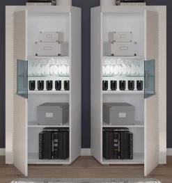 Vitrine "Skylight" In Weiß Hochglanz Vitrinenschrank Halbhoch Inklusive Frontbeleuchtung 60 X 148 Cm -Wohnwelt Verkauf 8793 6