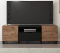 TV-Lowboard "Kendo" In Eiche Tabak Und Schwarz Matt TV Unterteil 144 X 47 Cm