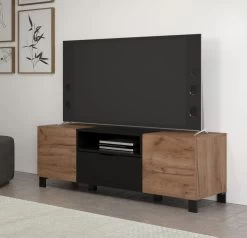TV-Lowboard "Kendo" In Eiche Tabak Und Schwarz Matt TV Unterteil 144 X 47 Cm -Wohnwelt Verkauf 8825 6