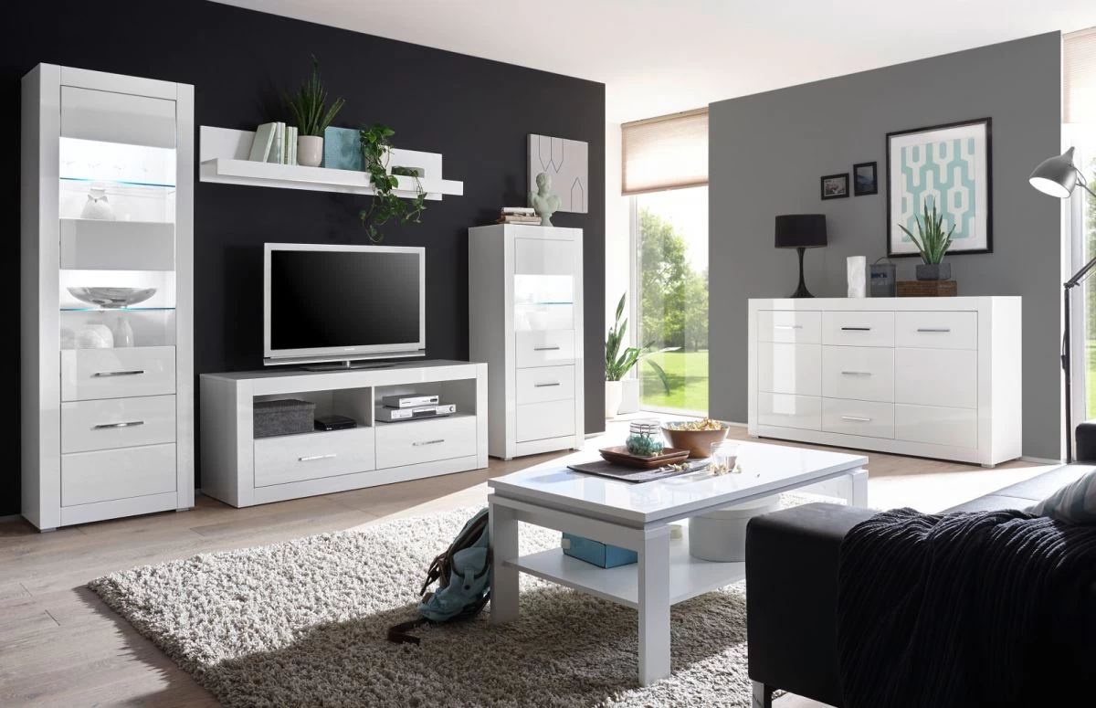 TV-Lowboard "Carrara" In Weiß Hochglanz TV Unterteil In Komforthöhe Auf Rollen 150 X 61 Cm 6 TV-Lowboard "Carrara" In Weiß Hochglanz TV Unterteil In Komforthöhe Auf Rollen 150 X 61 Cm – Bild 4