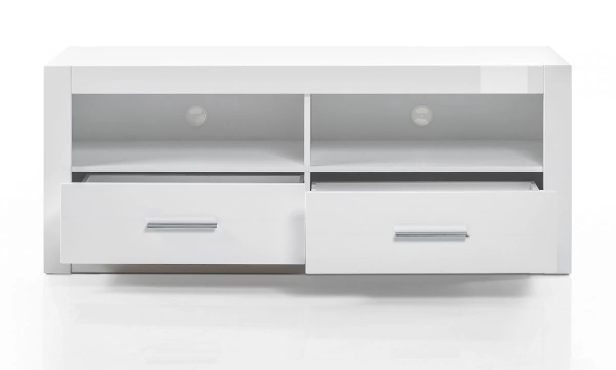 TV-Lowboard "Carrara" In Weiß Hochglanz TV Unterteil In Komforthöhe Auf Rollen 150 X 61 Cm 9 TV-Lowboard "Carrara" In Weiß Hochglanz TV Unterteil In Komforthöhe Auf Rollen 150 X 61 Cm – Bild 7