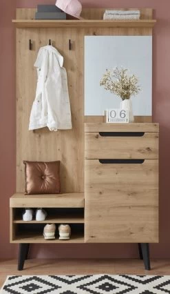 Garderobe "Ronson" In Artisan Eiche Und Schwarz Kompaktgarderobe Skandinavisch 110 X 200 Cm