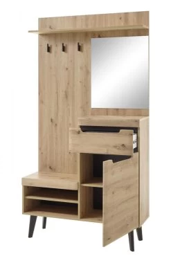 Garderobe "Ronson" In Artisan Eiche Und Schwarz Kompaktgarderobe Skandinavisch 110 X 200 Cm -Wohnwelt Verkauf 8878 8