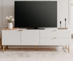 TV-Lowboard "Edinburgh" In Weiß Matt Mit 3D-Wellenstruktur TV Unterteil In Komforthöhe 179 X 61 Cm