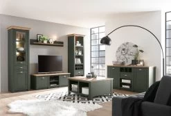 Vitrine "Norwich" In Grün Und Wotan Eiche Landhaus Vitrinenschrank 68 X 207 Cm -Wohnwelt Verkauf 8890 6