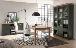 Vitrine "Norwich" In Grün Und Wotan Eiche Landhaus Vitrinenschrank 68 X 207 Cm -Wohnwelt Verkauf 8890 7