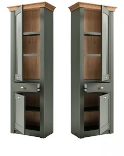 Vitrine "Norwich" In Grün Und Wotan Eiche Landhaus Vitrinenschrank 68 X 207 Cm -Wohnwelt Verkauf 8890 8