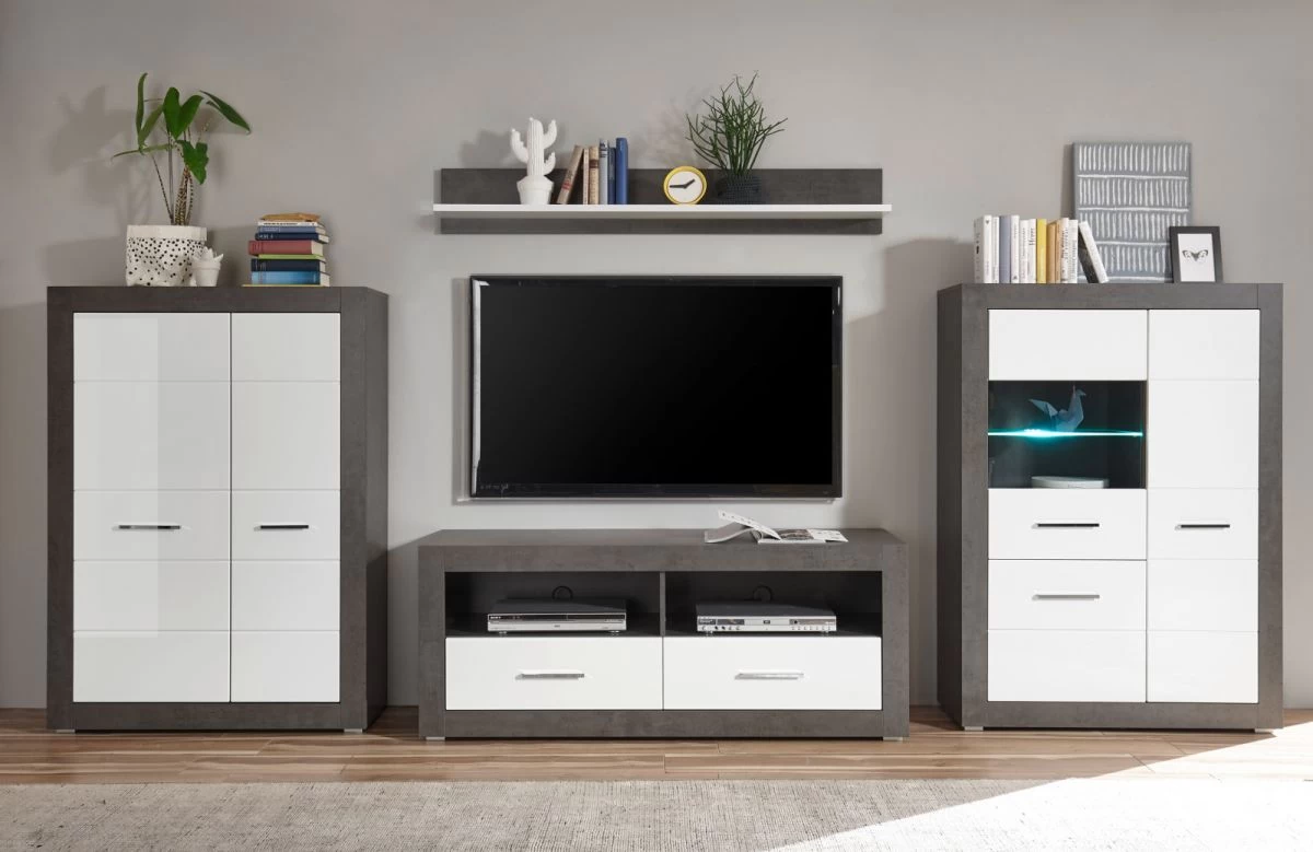 TV-Lowboard "Briard" In Weiß Hochglanz Und Grau Stone TV Unterteil Mit Komforthöhe 150 X 61 Cm 6 TV-Lowboard "Briard" In Weiß Hochglanz Und Grau Stone TV Unterteil Mit Komforthöhe 150 X 61 Cm – Bild 4