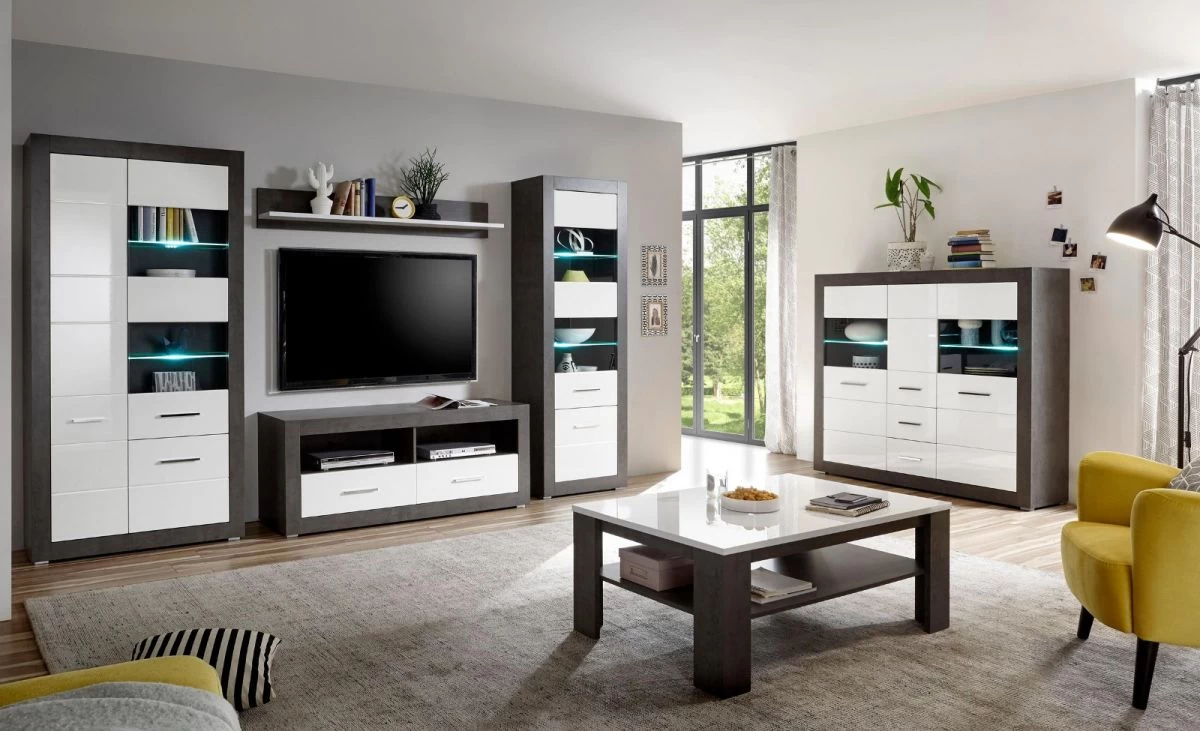 TV-Lowboard "Briard" In Weiß Hochglanz Und Grau Stone TV Unterteil Mit Komforthöhe 150 X 61 Cm 8 TV-Lowboard "Briard" In Weiß Hochglanz Und Grau Stone TV Unterteil Mit Komforthöhe 150 X 61 Cm – Bild 6