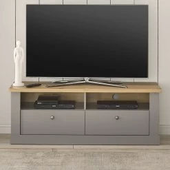TV-Lowboard "Rideau" In Grau Und Artisan Eiche Landhaus TV Unterteil 132 X 48 Cm