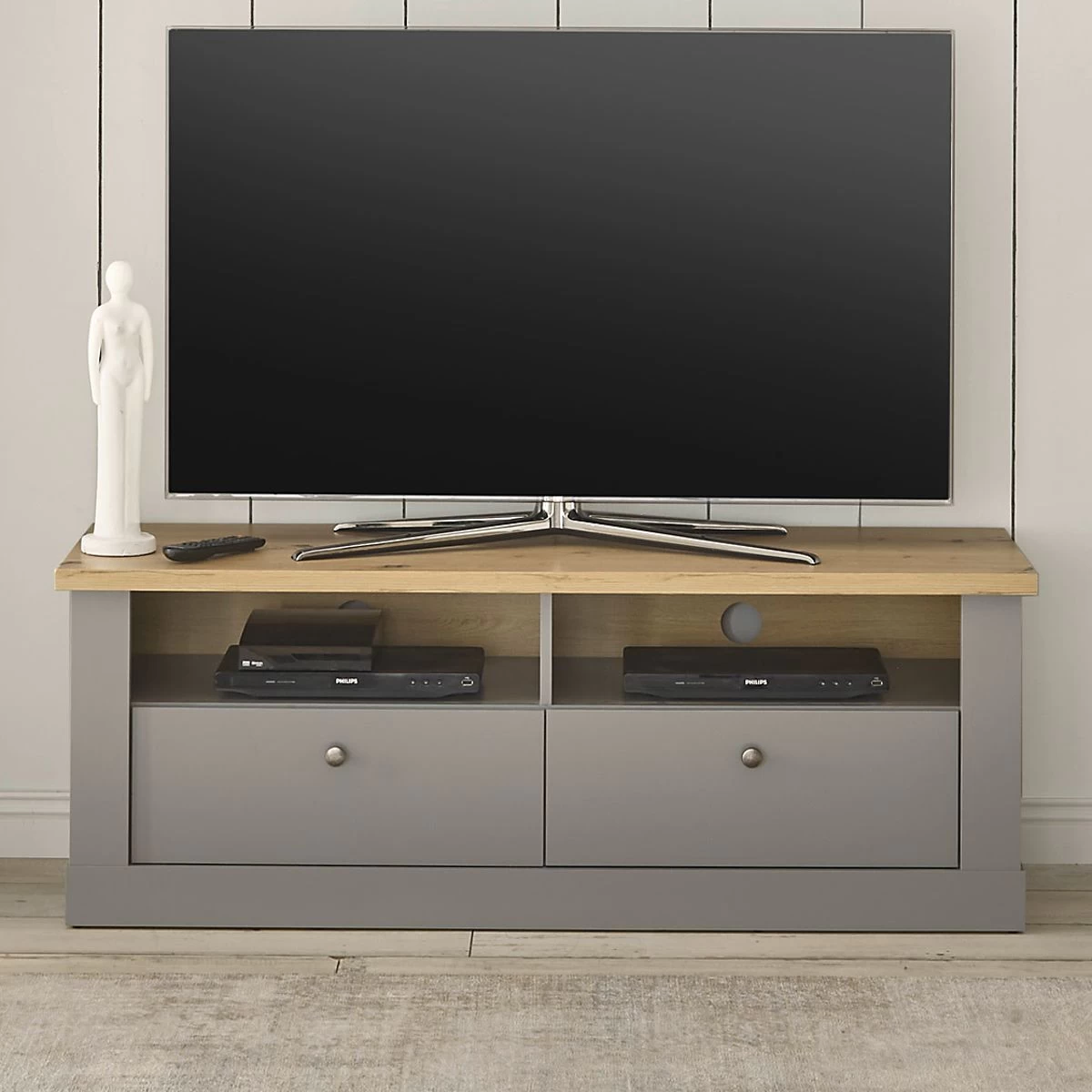 TV-Lowboard "Rideau" In Grau Und Artisan Eiche Landhaus TV Unterteil 132 X 48 Cm 3 TV-Lowboard "Rideau" In Grau Und Artisan Eiche Landhaus TV Unterteil 132 X 48 Cm