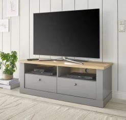 TV-Lowboard "Rideau" In Grau Und Artisan Eiche Landhaus TV Unterteil 132 X 48 Cm 13 TV-Lowboard "Rideau" In Grau Und Artisan Eiche Landhaus TV Unterteil 132 X 48 Cm -Wohnwelt Verkauf 8940 4