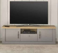 TV-Lowboard "Rideau" In Grau Und Artisan Eiche Landhaus TV Unterteil 155 X 48 Cm