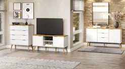 TV-Lowboard "Paterno" In Massivholz Kiefer Weiß Gewachst TV Unterteil 114 X 57 Cm -Wohnwelt Verkauf 8978 6