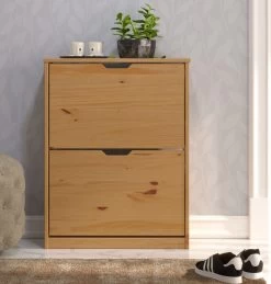 Schuhschrank "Mestre" In Massivholz Kiefer Honigfarben Lackiert Schuhkipper 60 X 78 Cm -Wohnwelt Verkauf 8989 4